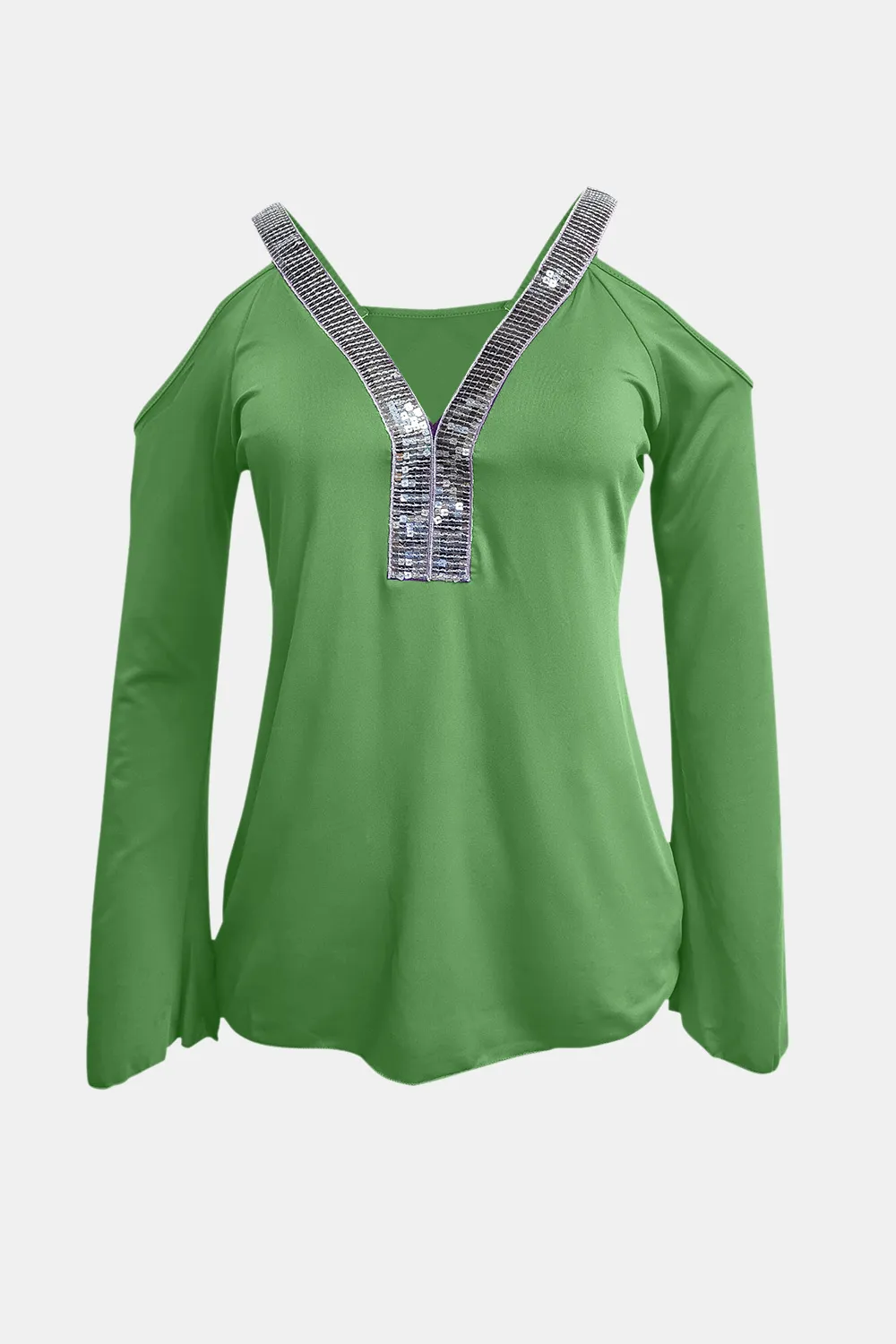 Sequin V-Neck Cold Shoulder Top, image 8