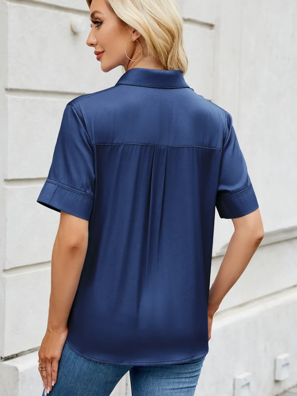 Collared Neck Short Sleeve Shirt, image 11