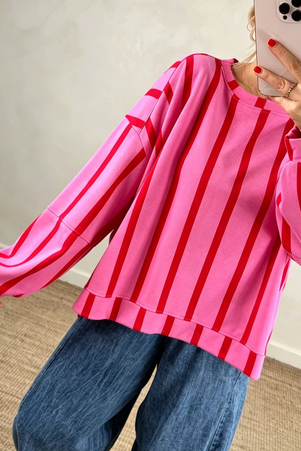 Striped Dropped Shoulder Oversized Sweatshirt, image 3