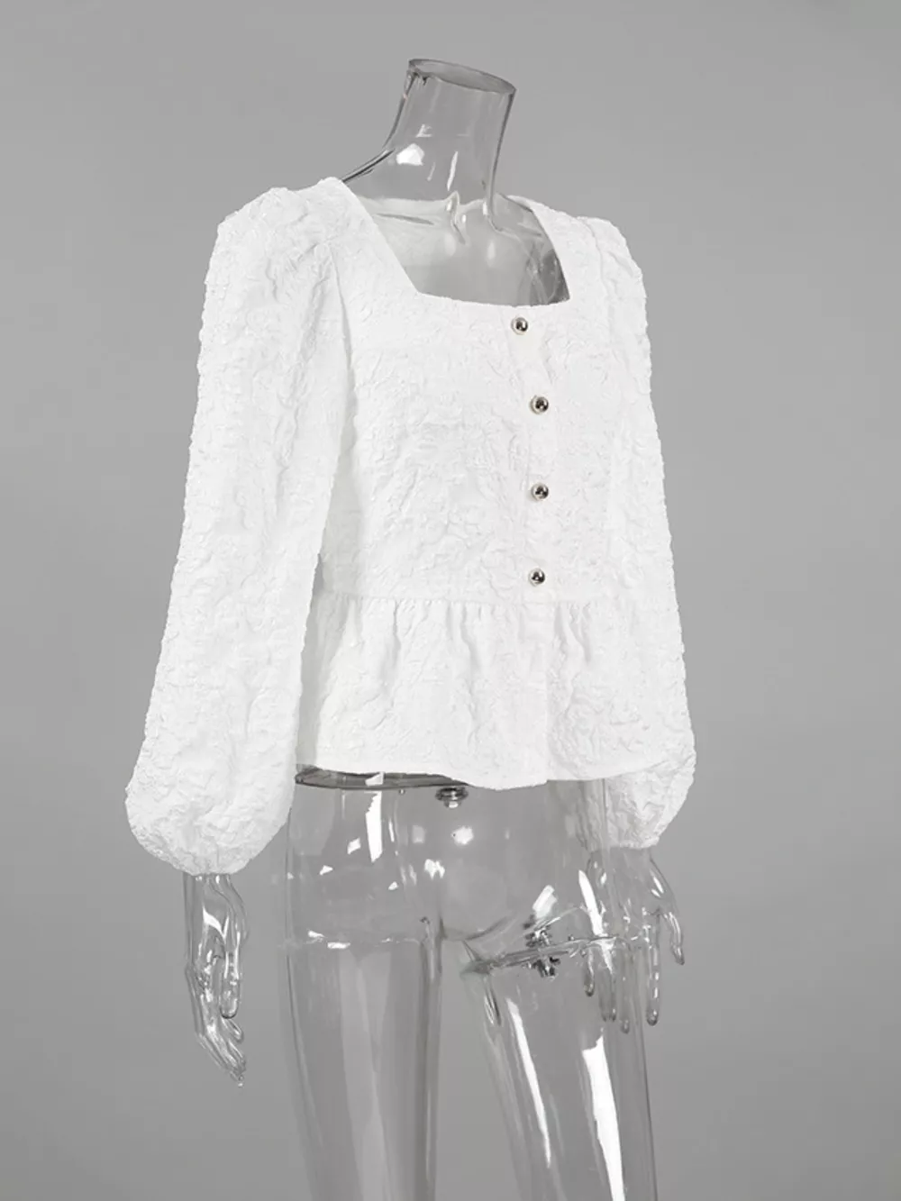 Textured Square Neck Balloon Sleeve Shirt, image 8