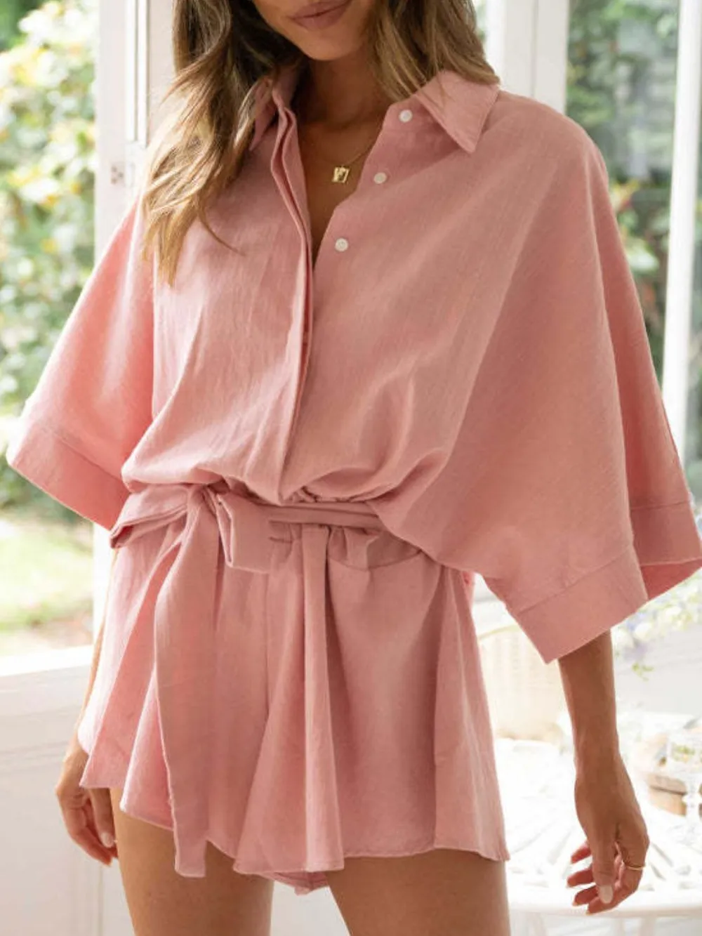 Collared Neck Half Sleeve Romper, image 6