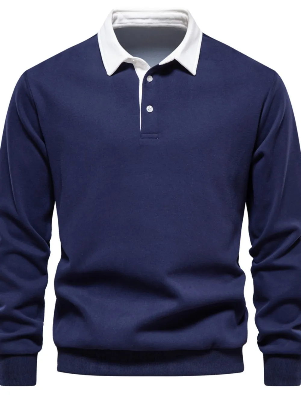 Men's Quarter Button Collared Neck Long Sleeve Polo, image 2