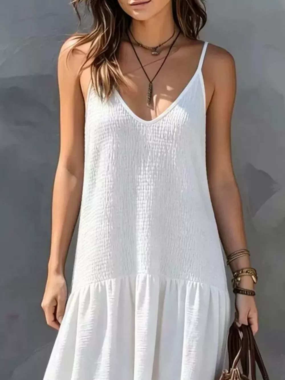 Sleeveless Smocked V-Neck Casual Maxi Dress, image 12