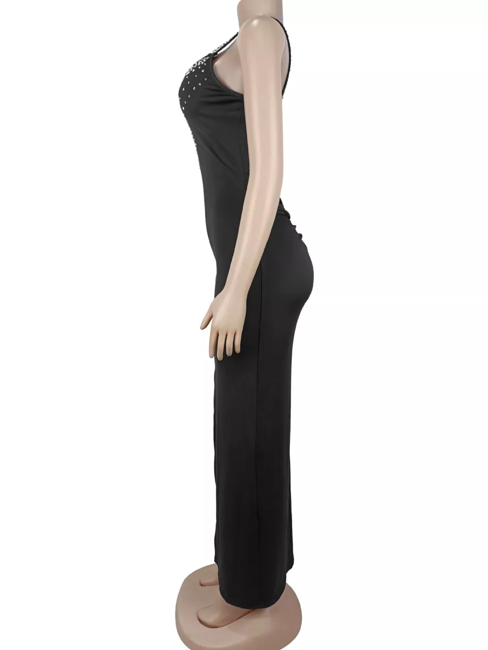 Rhinestone Cutout Back High Slit Maxi Dress, image 10