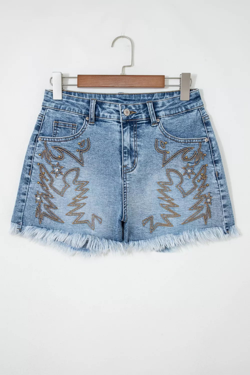 Western Embroidery Stud Denim Shorts, image 3