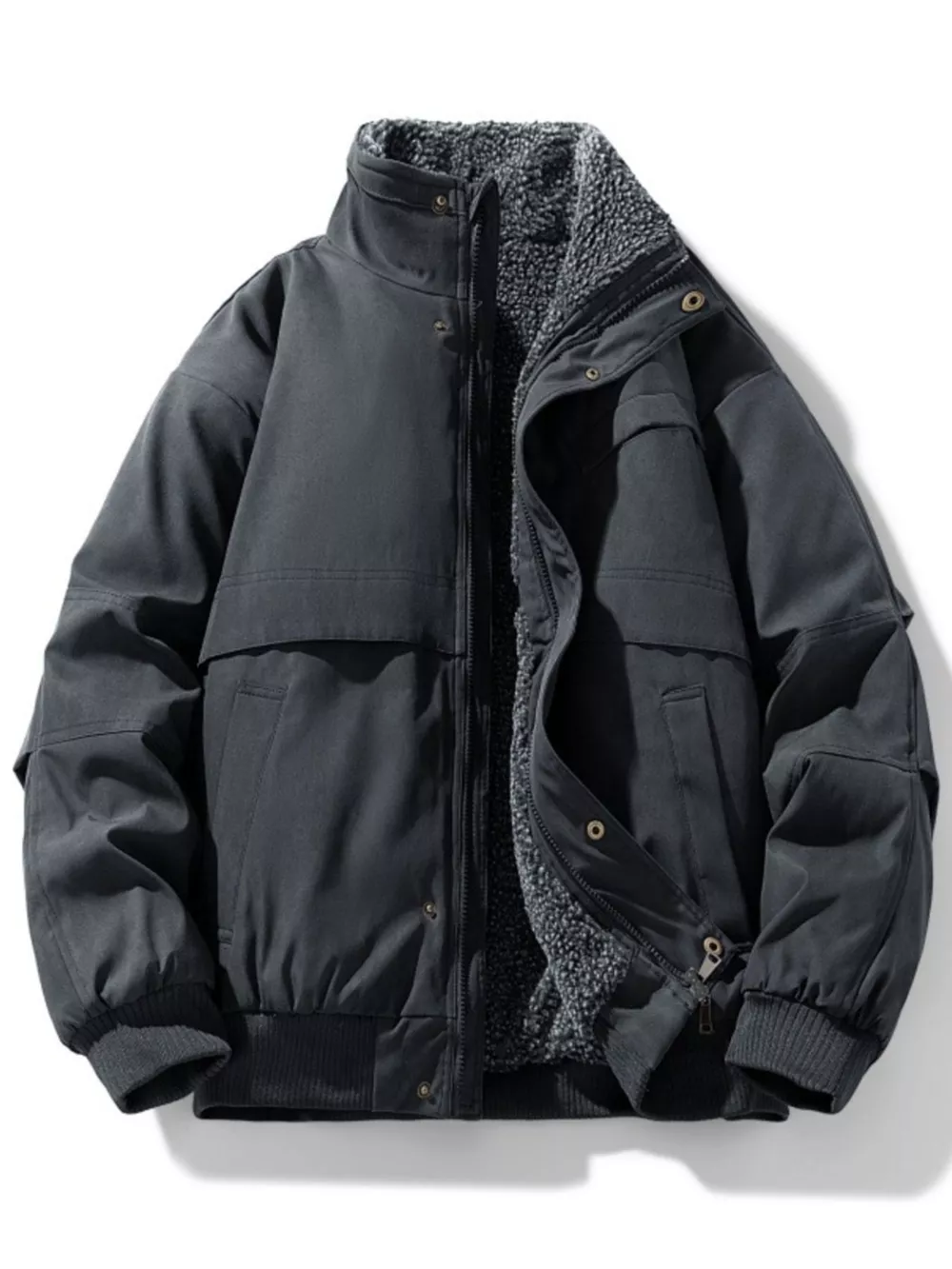 Men's Plus Size Sherpa Lined Stand Collar Bomber Jacket