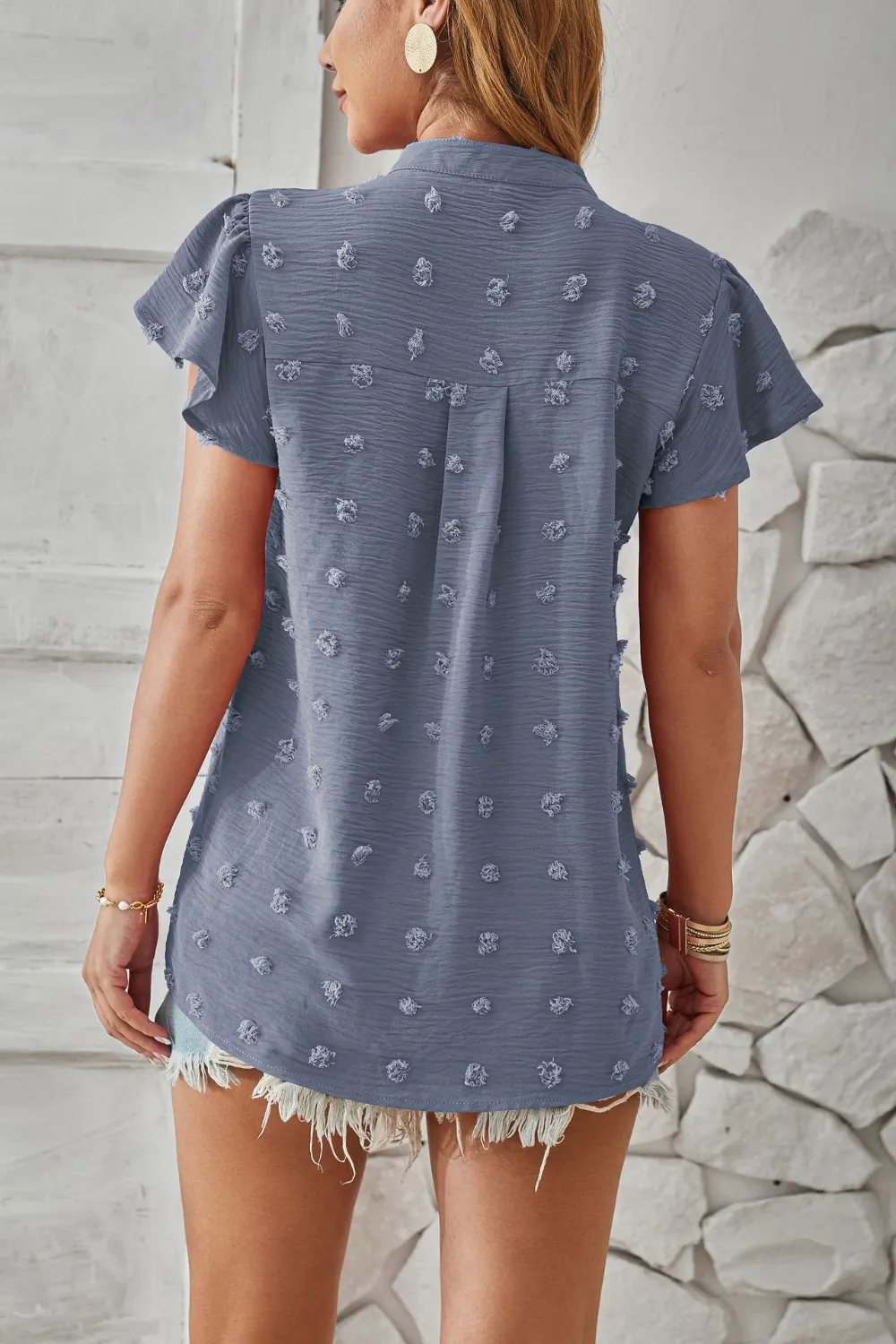 Swiss Dot Notched Cap Sleeve T-Shirt, image 8
