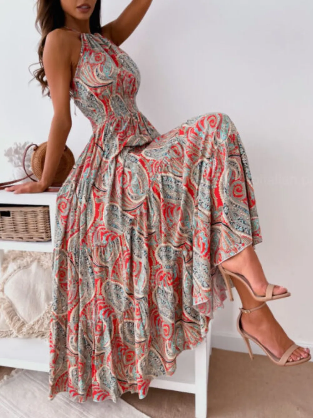 Printed Halter Neck Maxi Dress, image 8