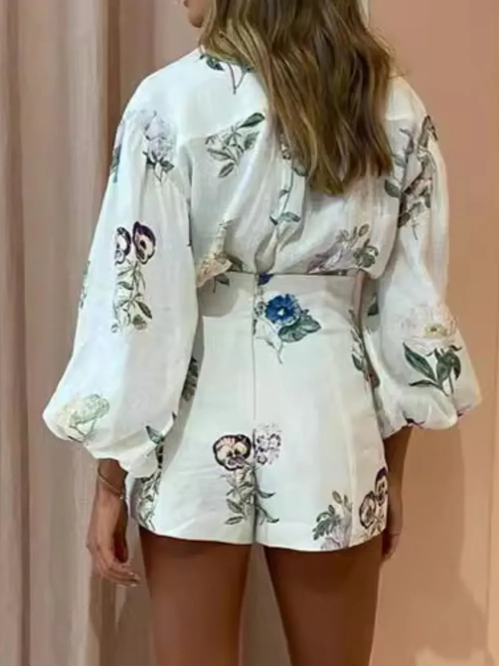 Printed Balloon Sleeve Top and Shorts Set, image 2