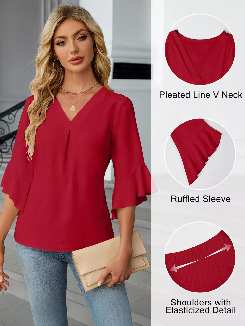V-Neck Ruffle Sleeve Blouse, image 14