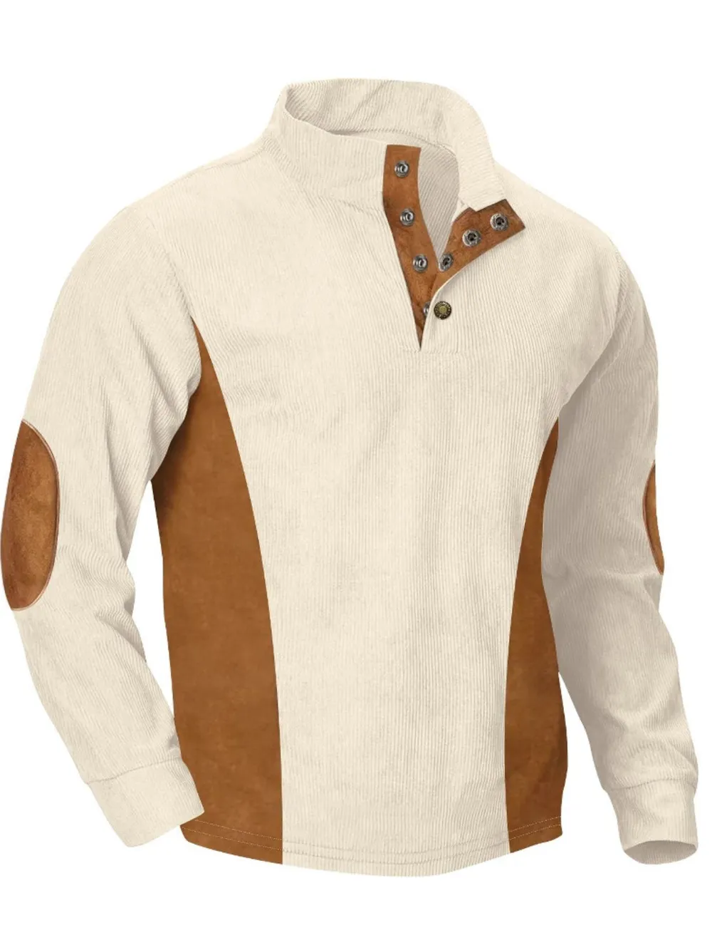 Men's Full Size Contrast Quarter Snap Long Sleeve Top Plus Size, image 2