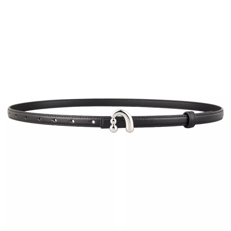 Silver Buckle Skinny Leather Belt, image 3