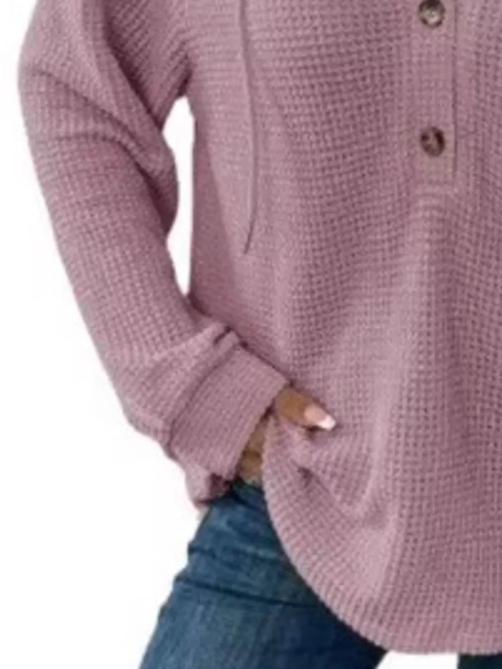 Full Size Button Detail Waffle Knit Hoodie Plus Size, image 10