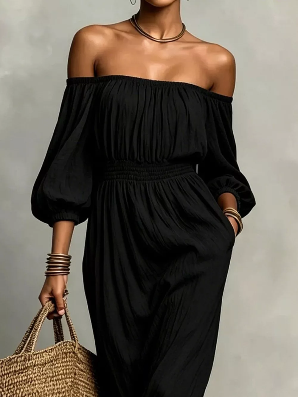 t Off-Shoulder Smocked Waist Maxi Dress, image 5