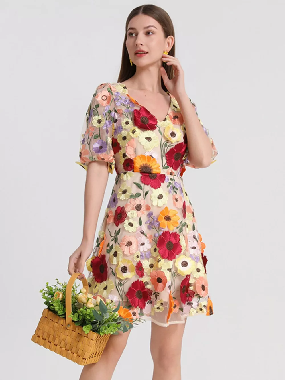 Plus Size Embroidered Floral V-Neck Mini Dress, image 7