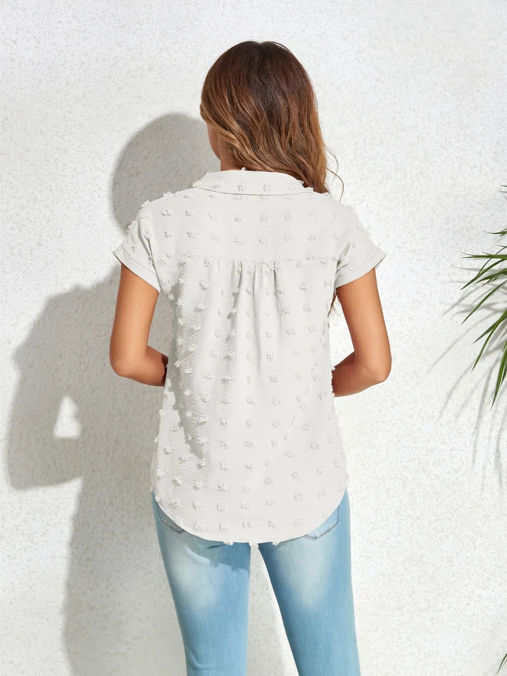 Swiss Dot Button Up Cap Sleeve Shirt, image 8