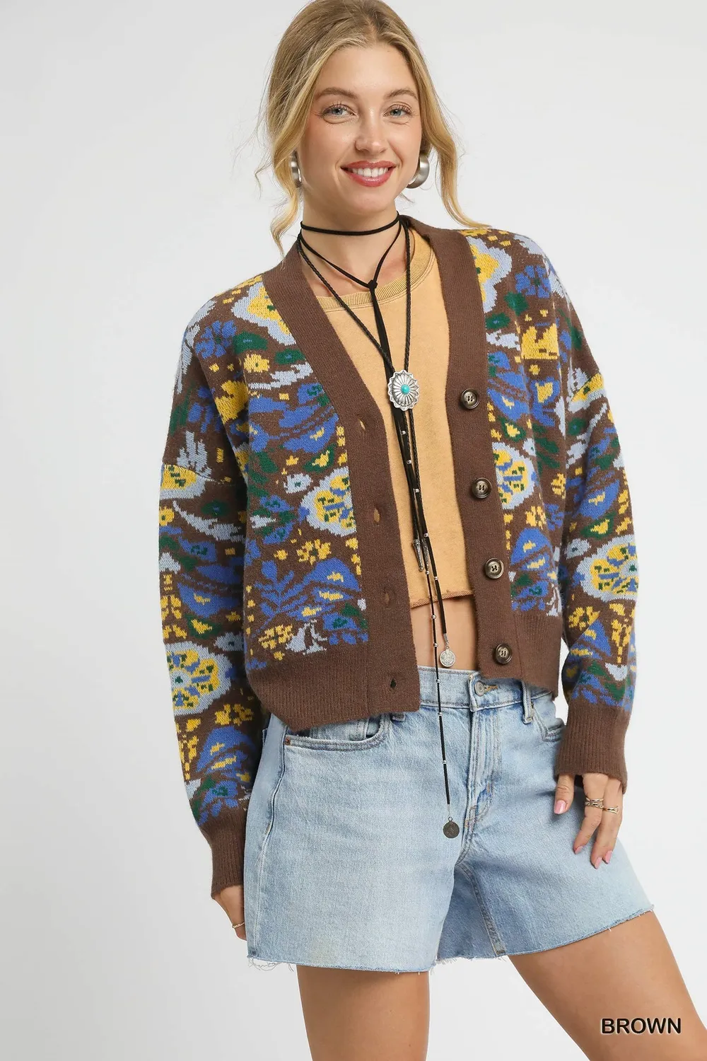 Floral Knit Button-Up Cardigan