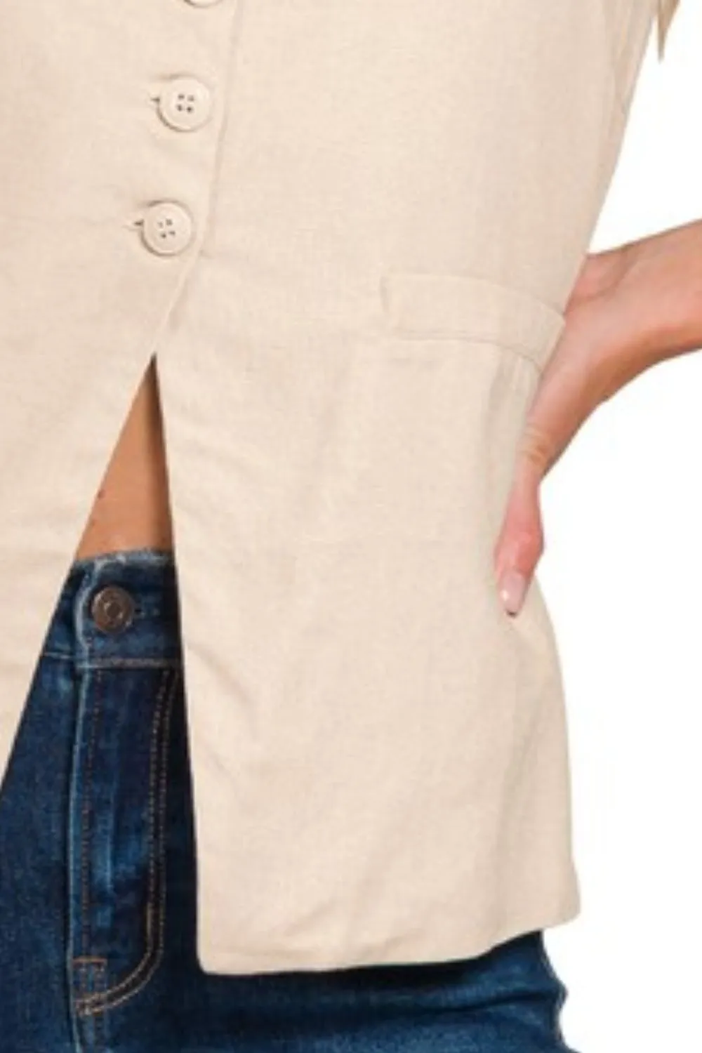 Linen Tie-back 4-button Vest with Lining, image 3