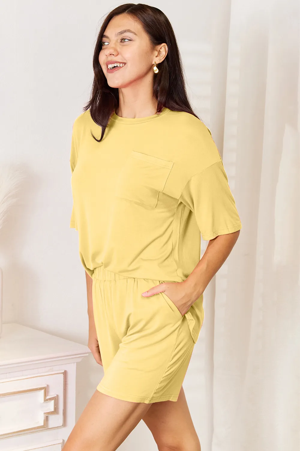 Bamboo Full Size Round Neck Drop Shoulder T-Shirt and Shorts Set, image 9