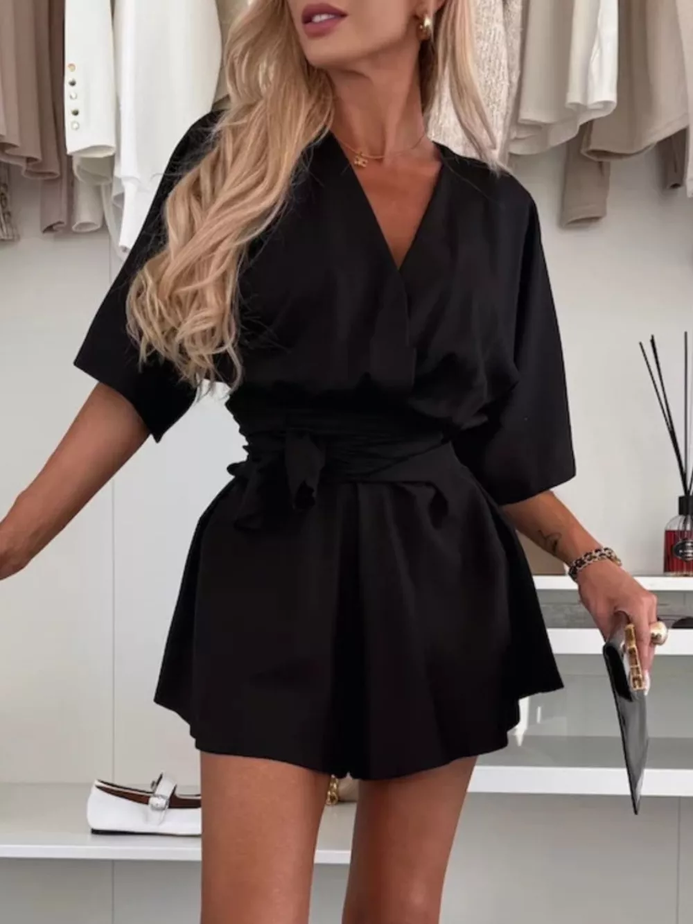 Full Size Surplice Tie Waist Romper Plus Size, image 6