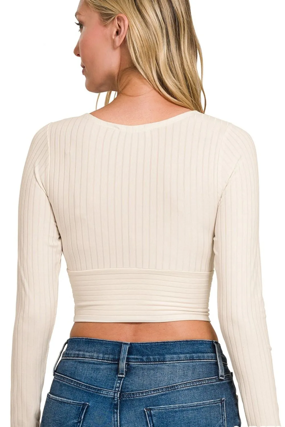 Ribbed Surplus Waist Band Long Sleeve Top, image 3