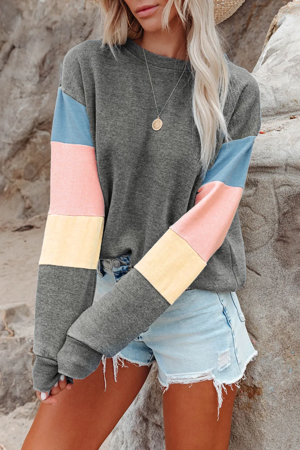 Color Block Round Neck Long Sleeve Sweatshirt, image 13