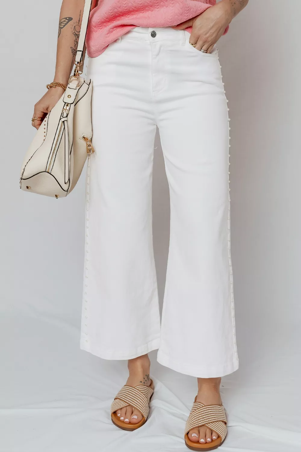 Pearl Embellished Side Seam Ankle-length Shift Jeans, image 2