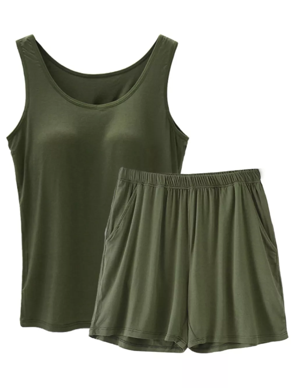 Plus Size Modal Padded Sleeveless Tank Top & Shorts Set