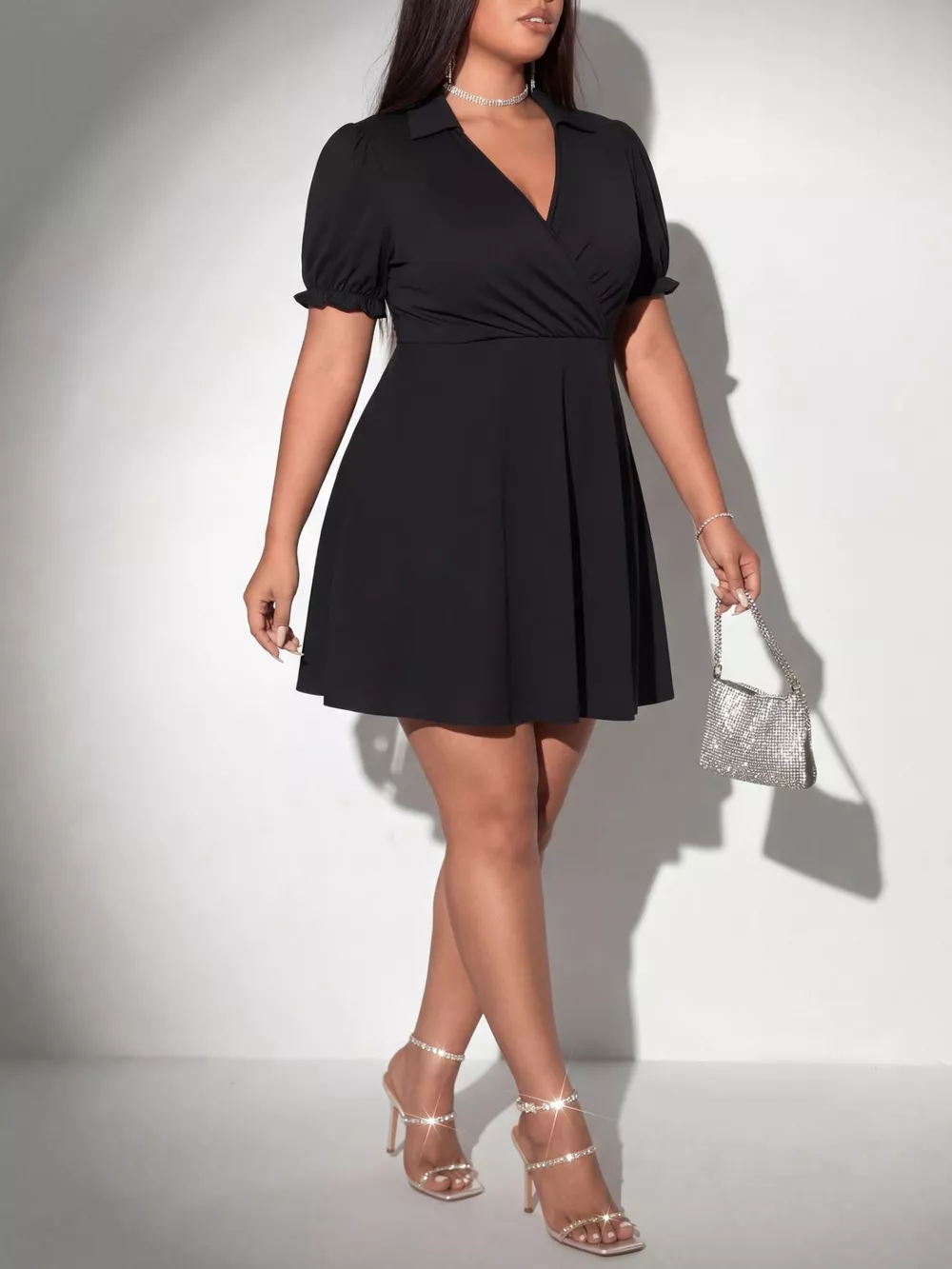 Plus Size Surplice Short Sleeve Mini Dress, image 3