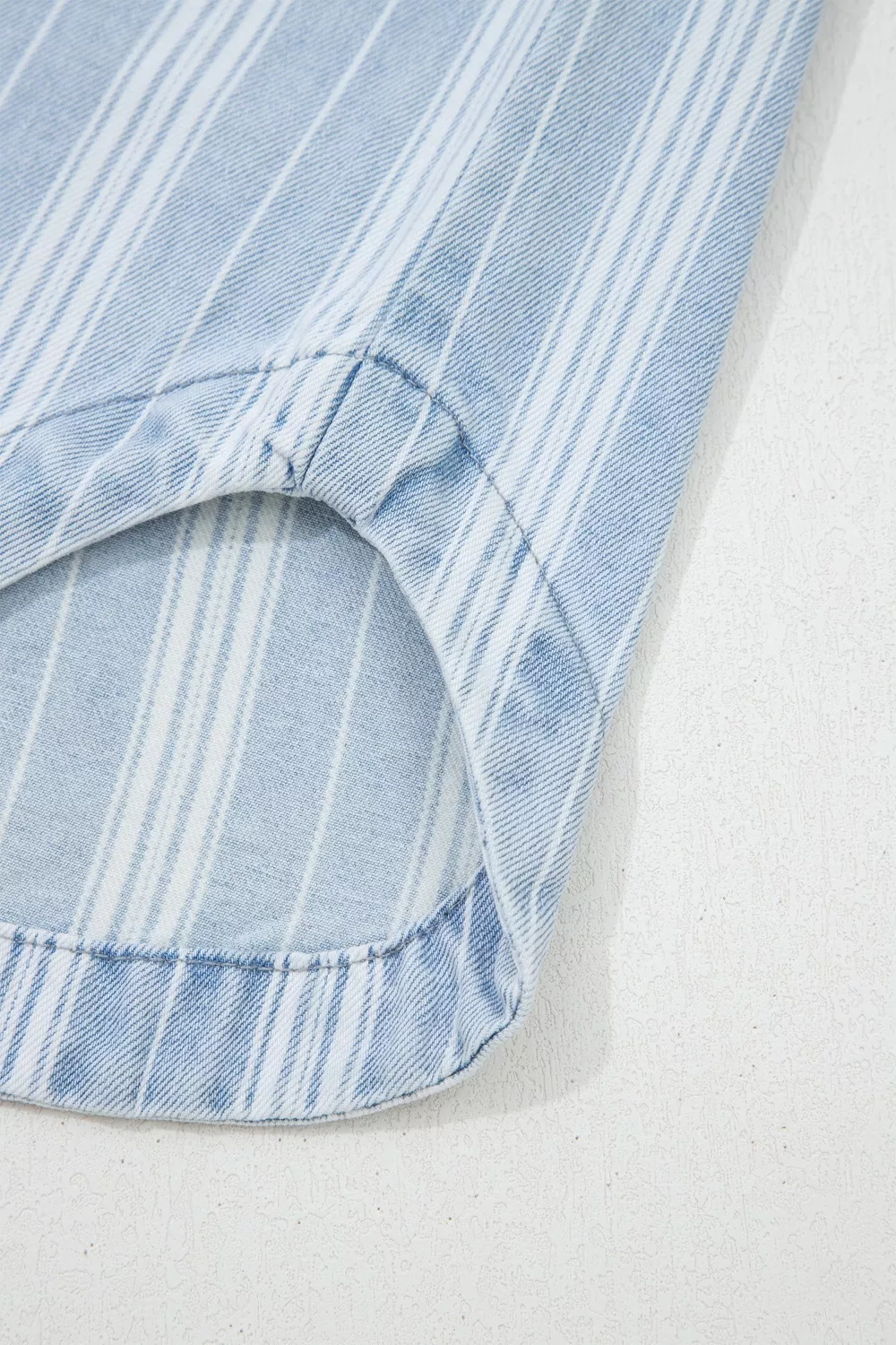 Stripe Boyfriend Chest Pocket Classic Denim Shacket, image 10