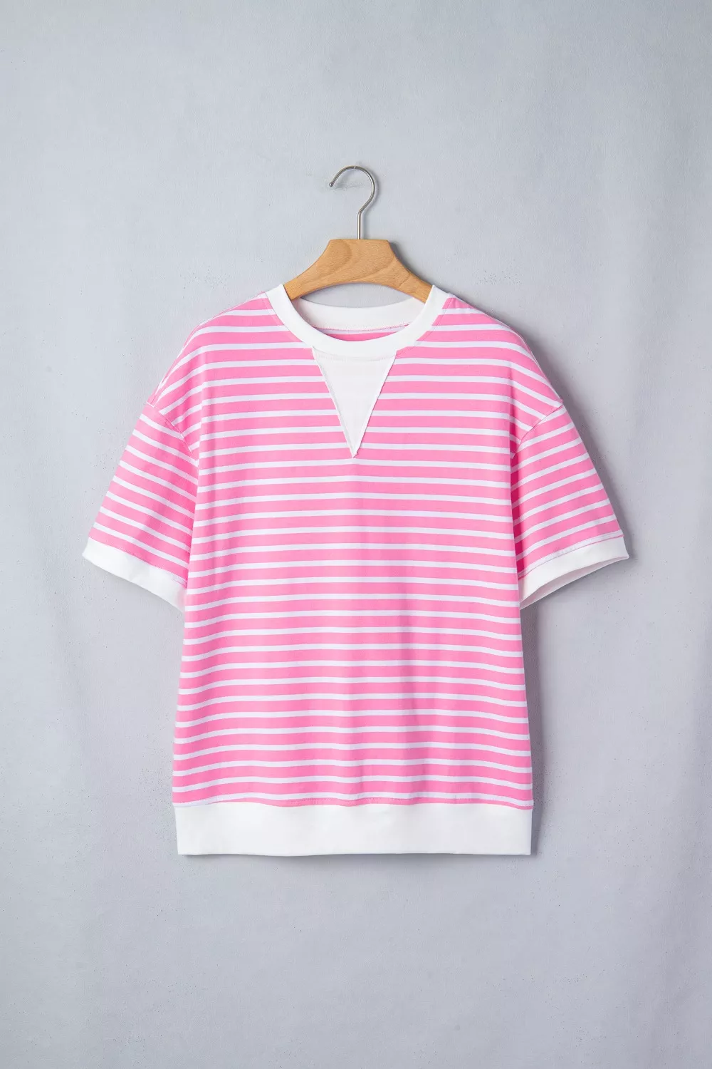 Stripe Round Neck Drop Shoulder Short Sleeve Loose Top, image 4