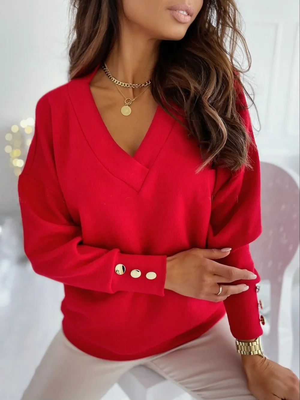 V-Neck Long Sleeve Sweatshirt, image 9