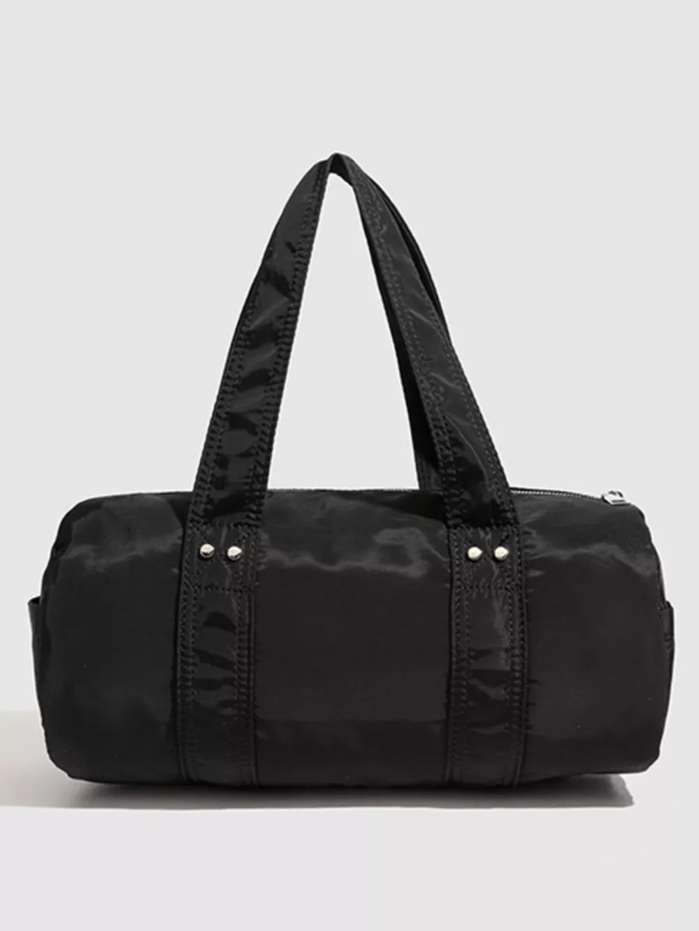 Minimalist Nylon Barrel Shoulder Bag with Multi-Pocket Utility, image 3