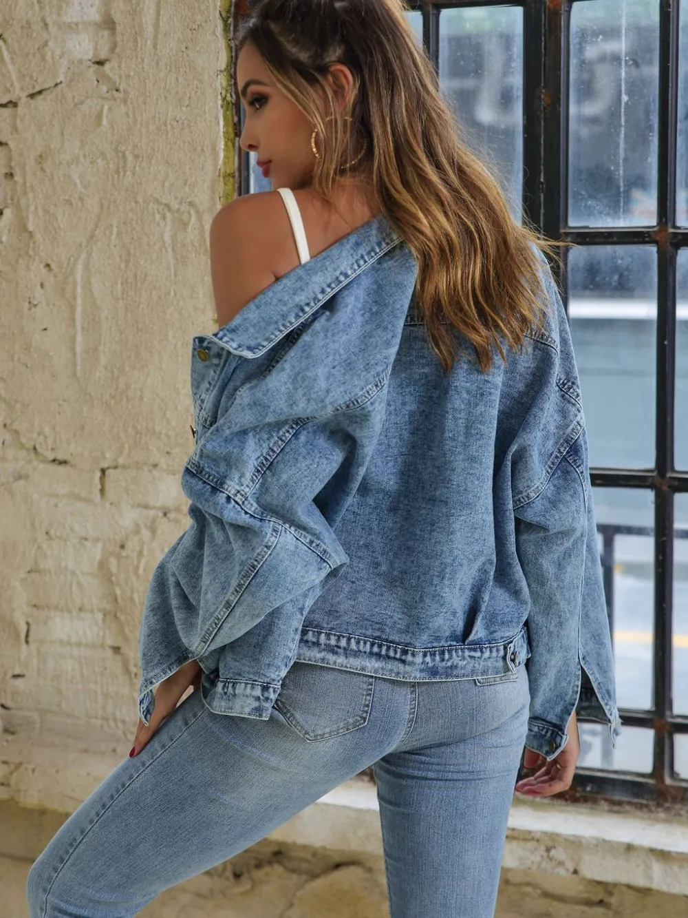 Button Down Drop Shoulder Denim Jacket, image 4