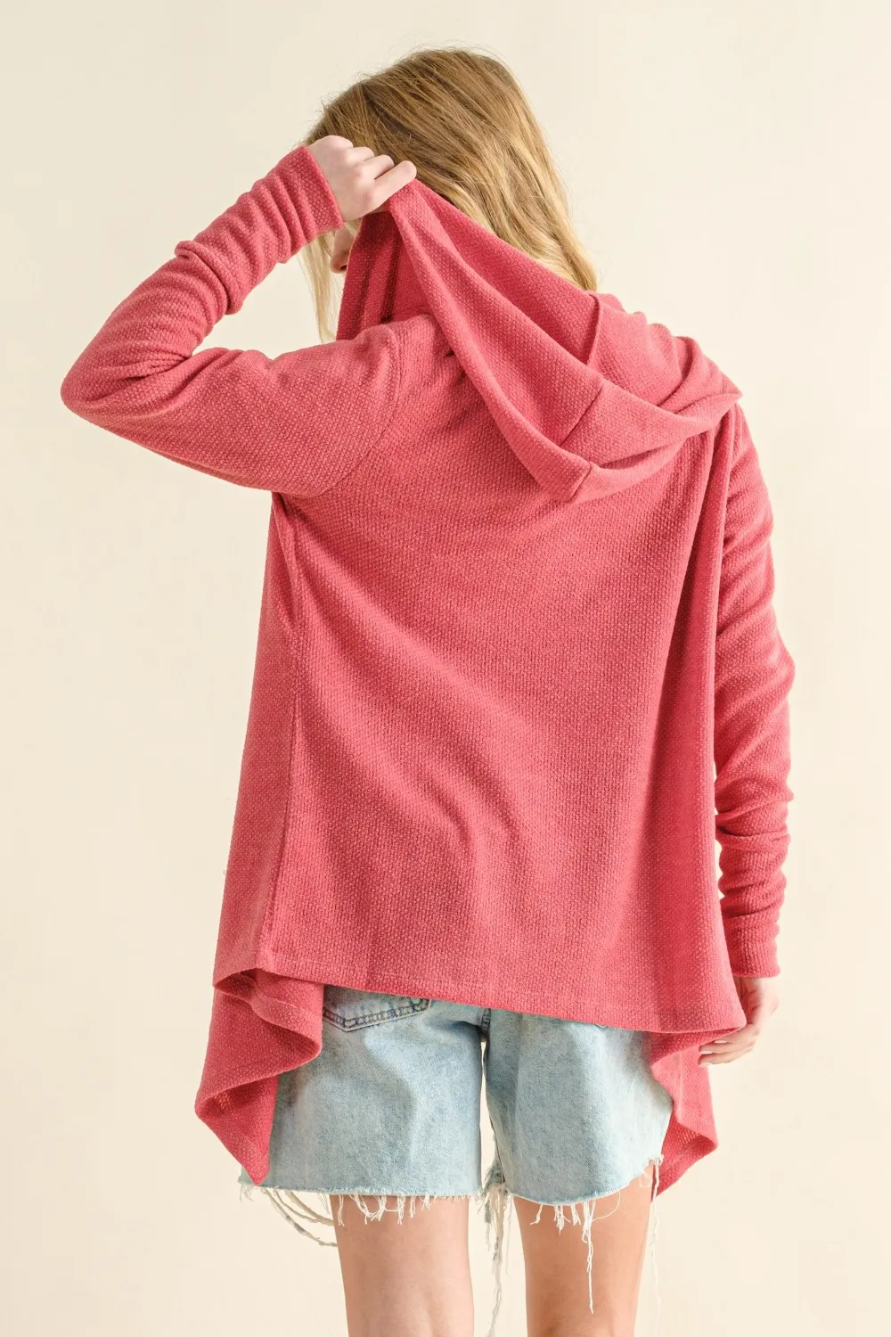Full Size Thermal Hooded Open Front Cardigan with Pockets, image 2