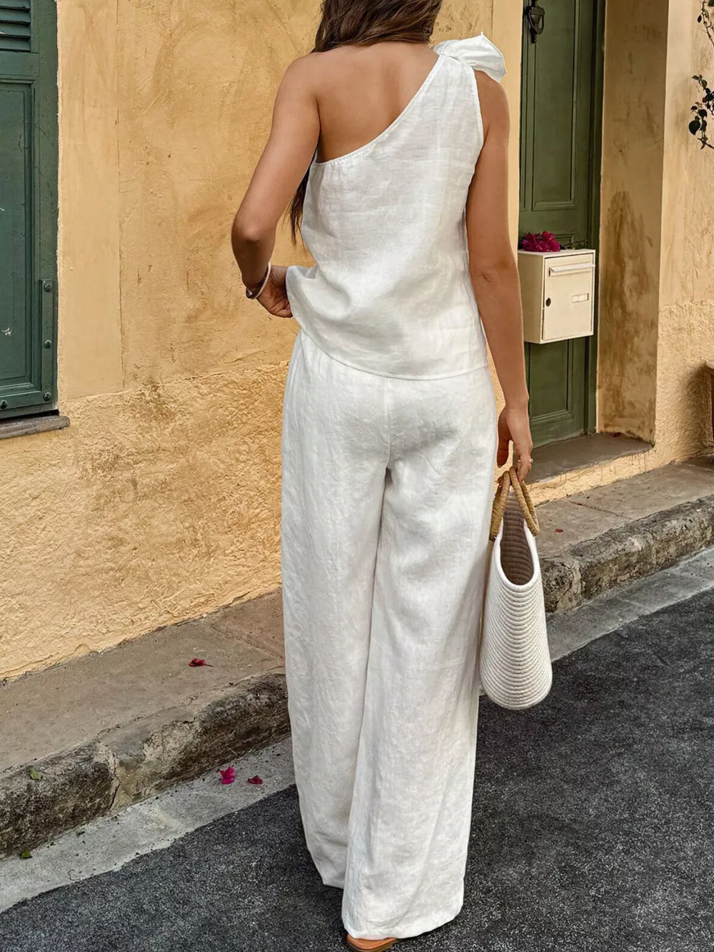 One-Shoulder Floral Embellished Top and Pants Set, image 6
