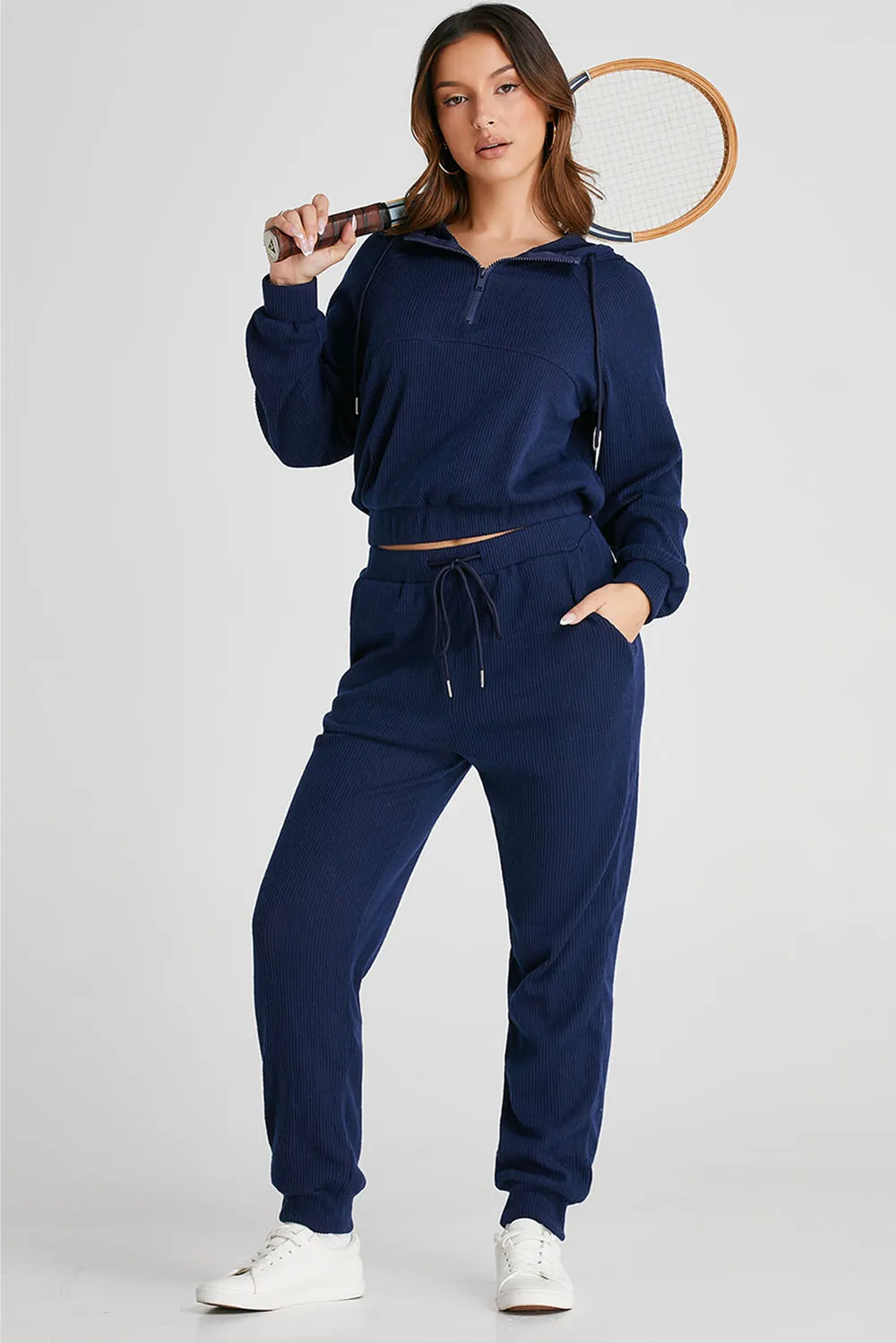 Drawstring Half Zip Hoodie and Joggers Active Set, image 3