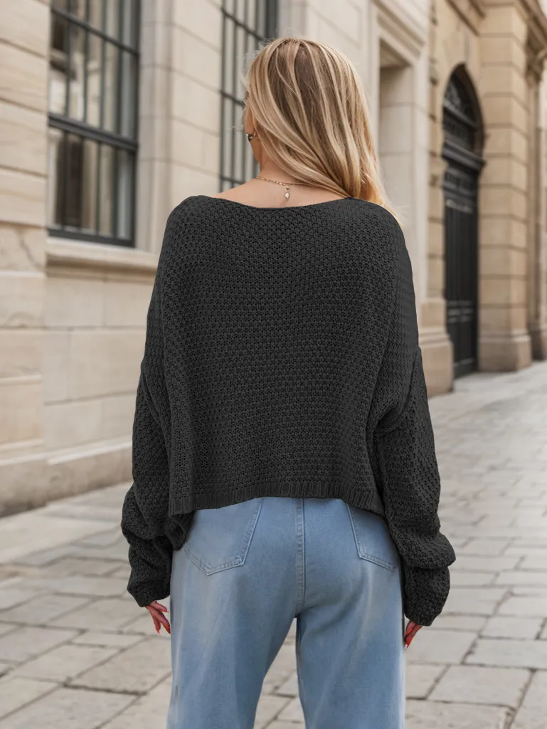 Round Neck Dropped Shoulder Long Sleeve Sweater, image 14