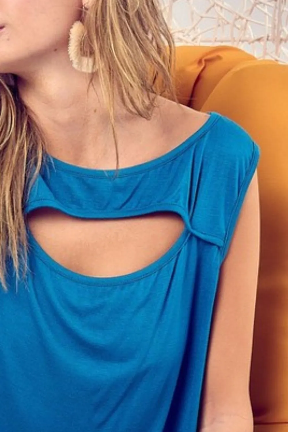 Rayon Span Knit With Cut Out Front Sleeveless Top, image 3