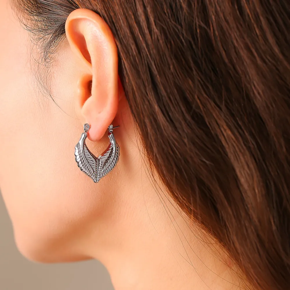 Titanium Steel Leaf Shape Earrings, image 8