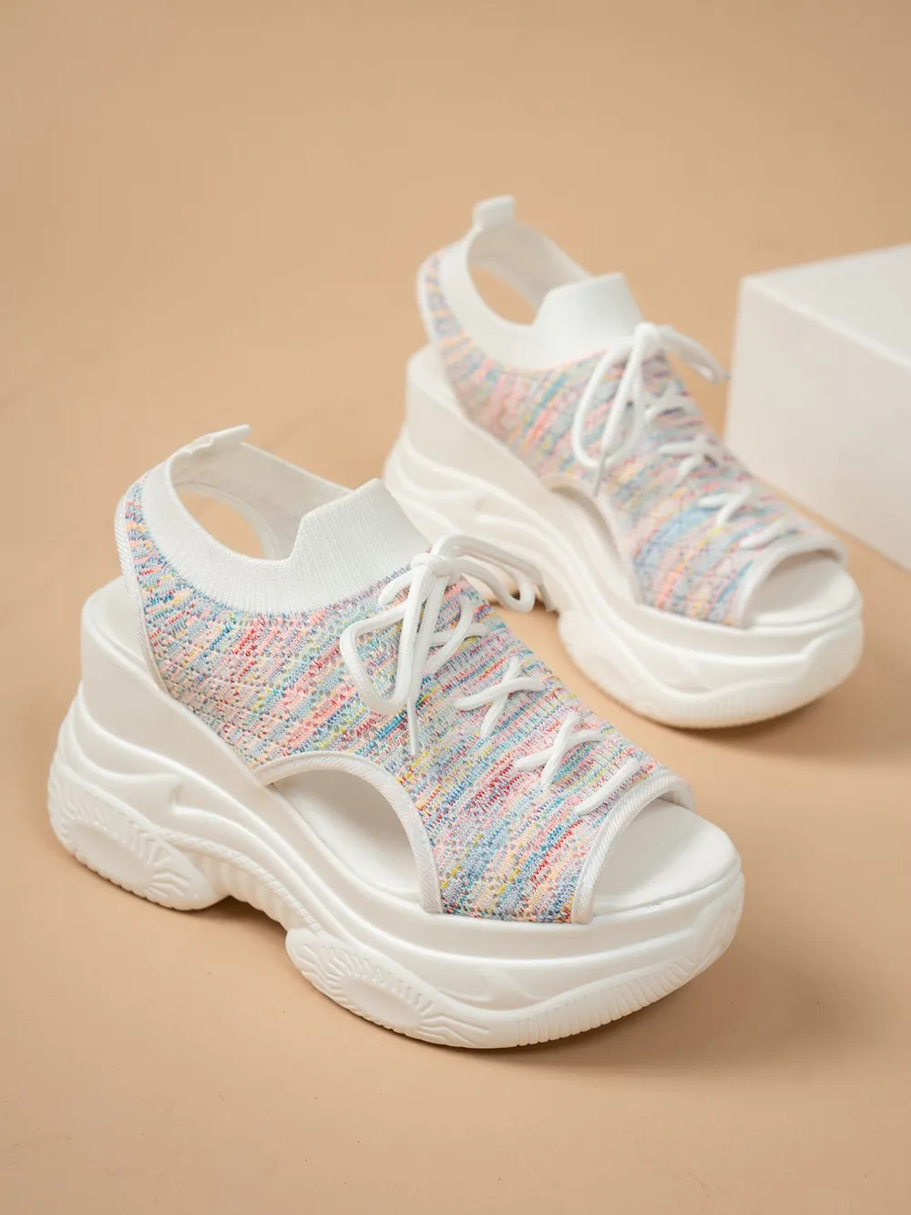 Lace Up Platform Wedge Sandals, image 3