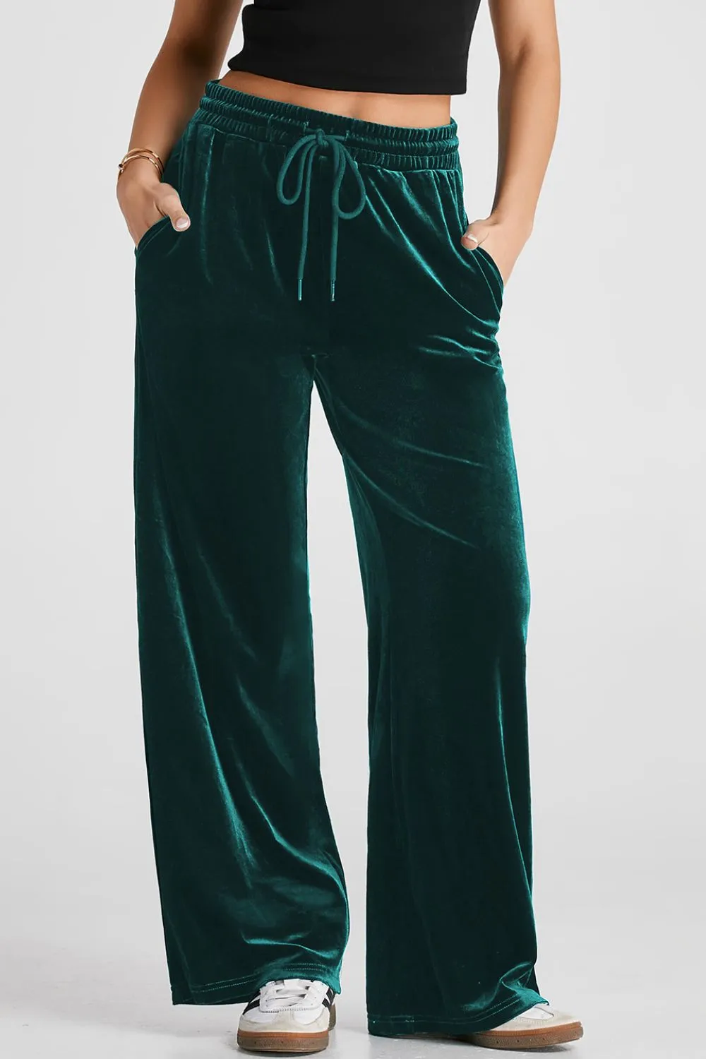 Drawstring Waist Wide Leg Active Pants, image 4