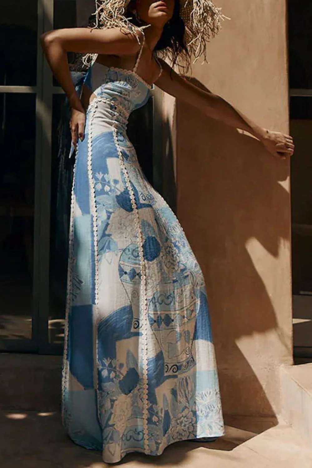 Cutout Back Printed Square Neck Maxi Dress, image 4