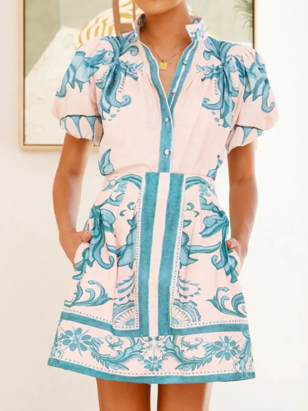 Printed Puff Sleeve Top and Skirt Set, image 9