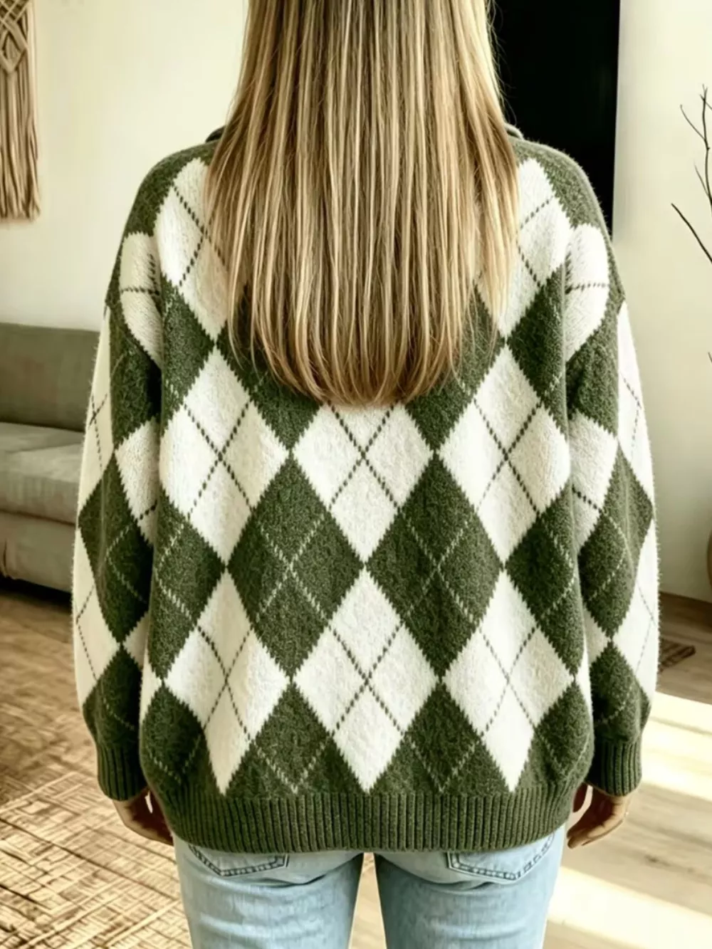Argyle Pattern Collared Pullover Sweater, image 4