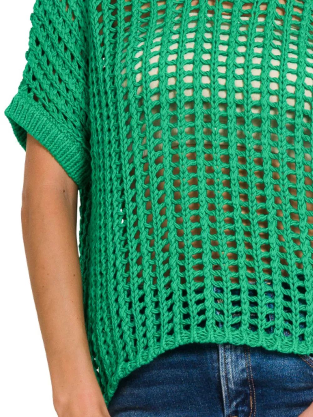 Fish Net Short Sleeve Crochet Knit Cover Up, image 3