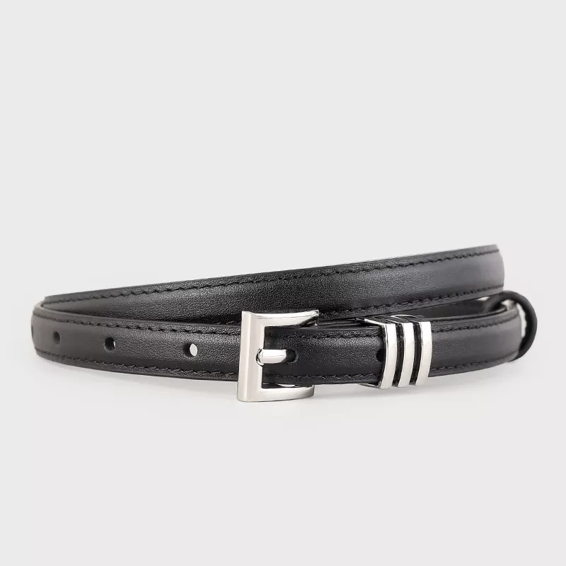 Skinny Leather Belt with Silver Buckle
