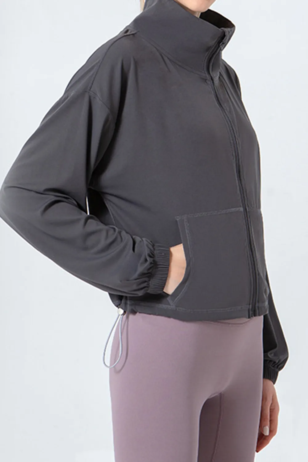 Drawstring Zip Up Dropped Shoulder Active Outerwear, image 11