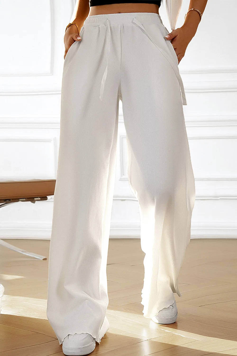 Drawstring Wide Leg Pants with Pocketed, image 7