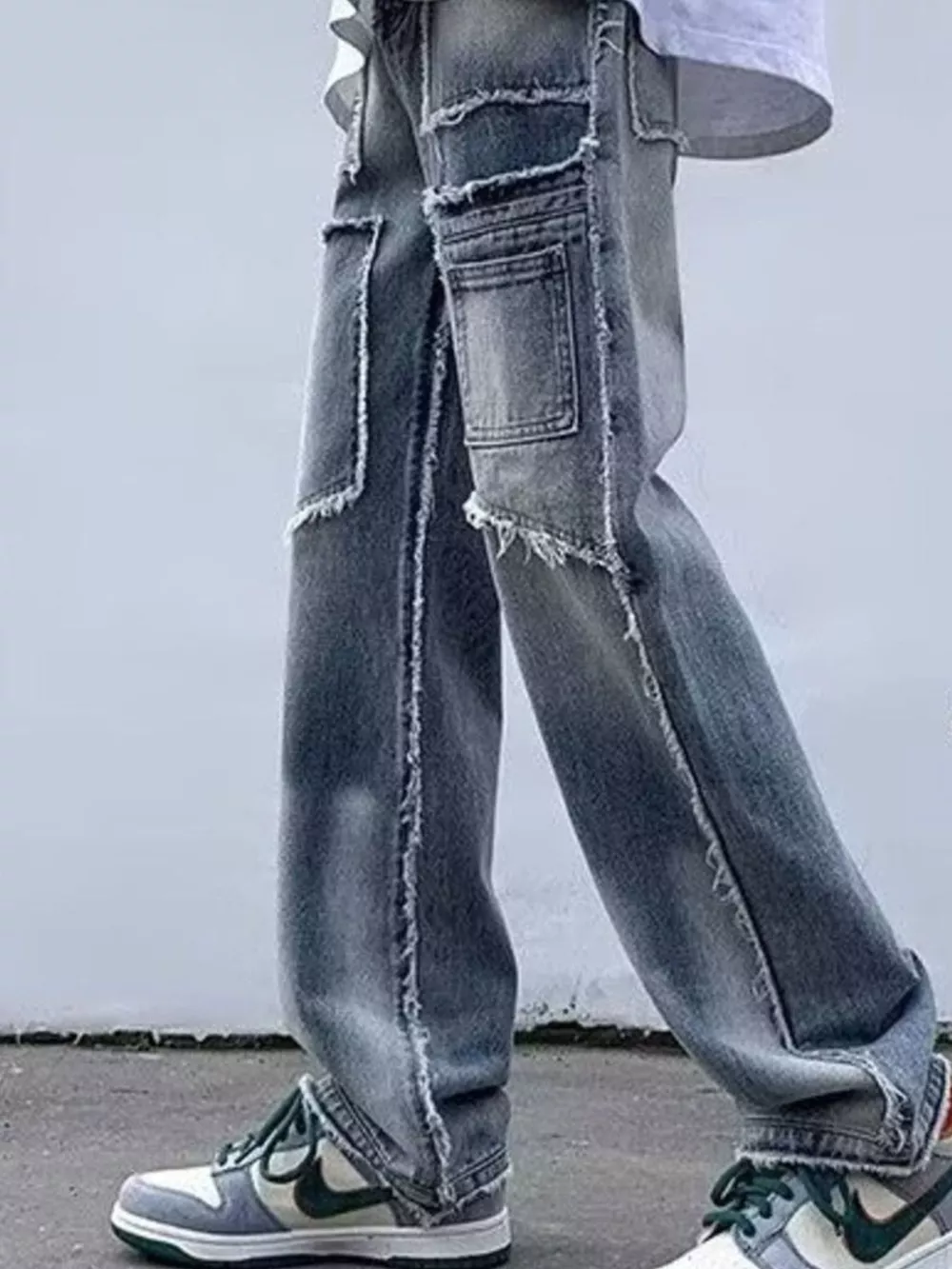 Men's Raw Hem Wide Leg Jeans